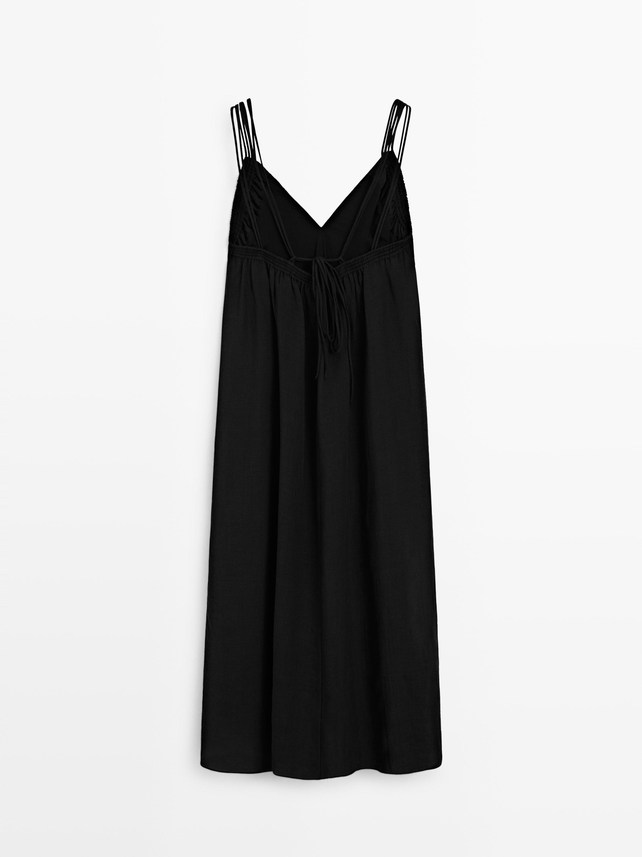 Ramie blend strappy midi dress